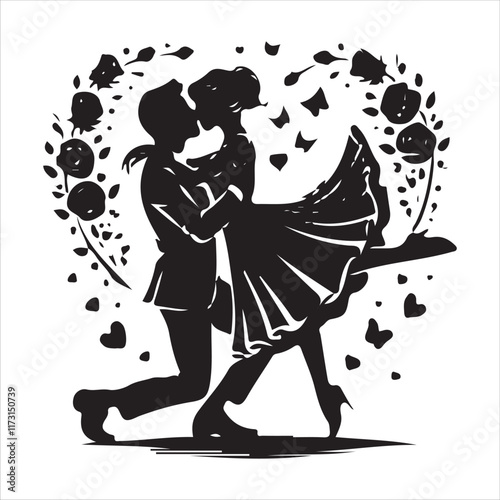 Kissing couples valentine day design black and white