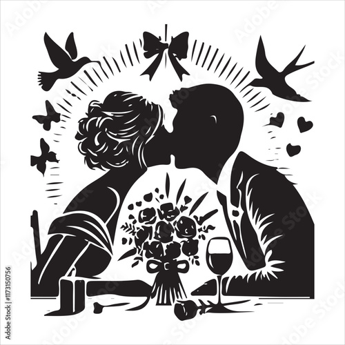 Kissing couples valentine day design black and white