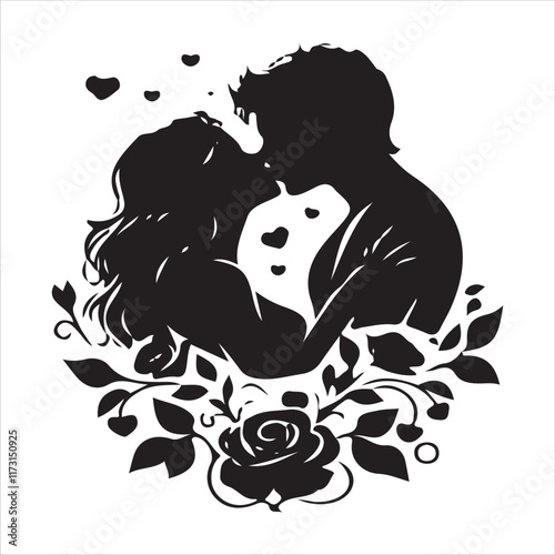 Kissing couples valentine day design black and white