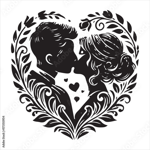 Kissing couples valentine day design black and white