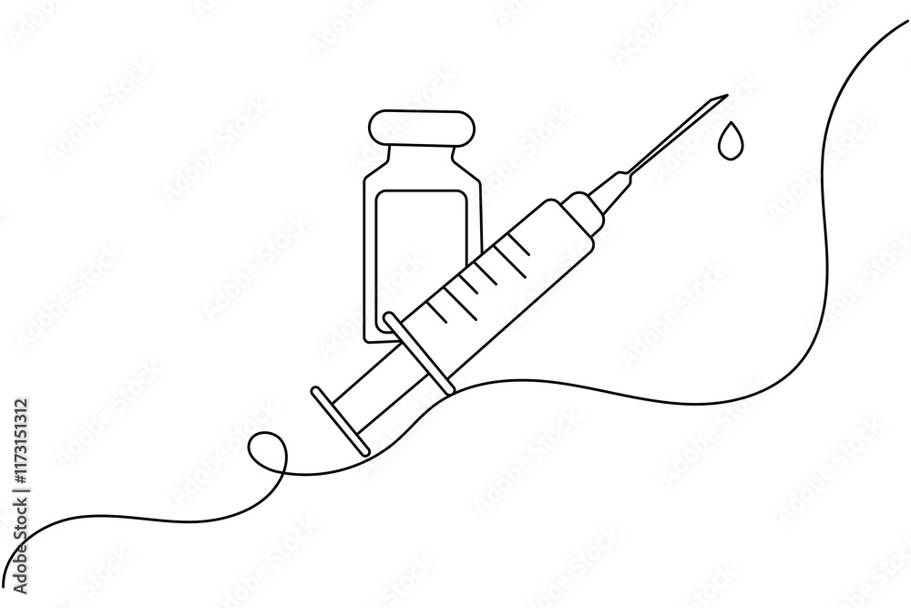 Obraz premium Continuous one line vaccine and syringe drawing of outline vector icon 