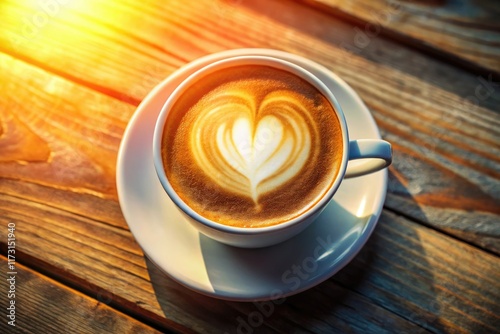 Aerial View Cappuccino Heart Art Latte Coffee Drink Photography photo