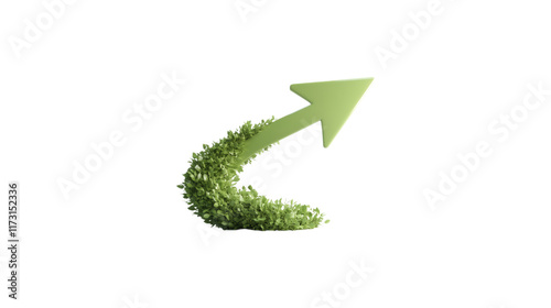 A green arrow pointing down. The arrow is made of glass and is very shiny. It is on a trasparent background	