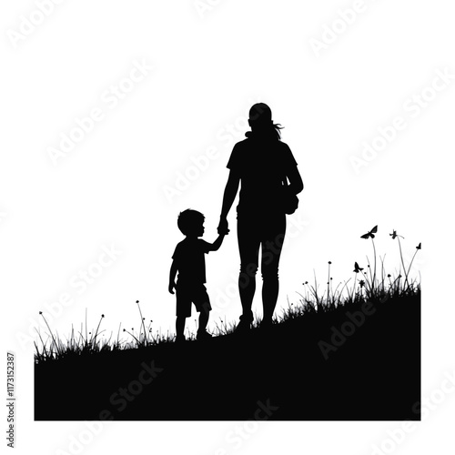 Hiking Silhouette vector illustration. Hiker mountain climber adventure silhouettes