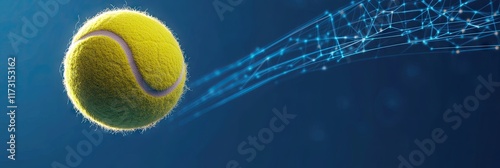 A dynamic image of a tennis ball in motion against a digital background.