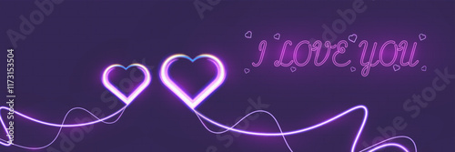 Glowing neon heart with vibrant pink and blue lights on background. Perfect for romantic, modern, or decorative design.	

