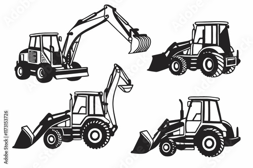 Wallpaper Mural Black and White Excavator and Loader Illustration Set Torontodigital.ca