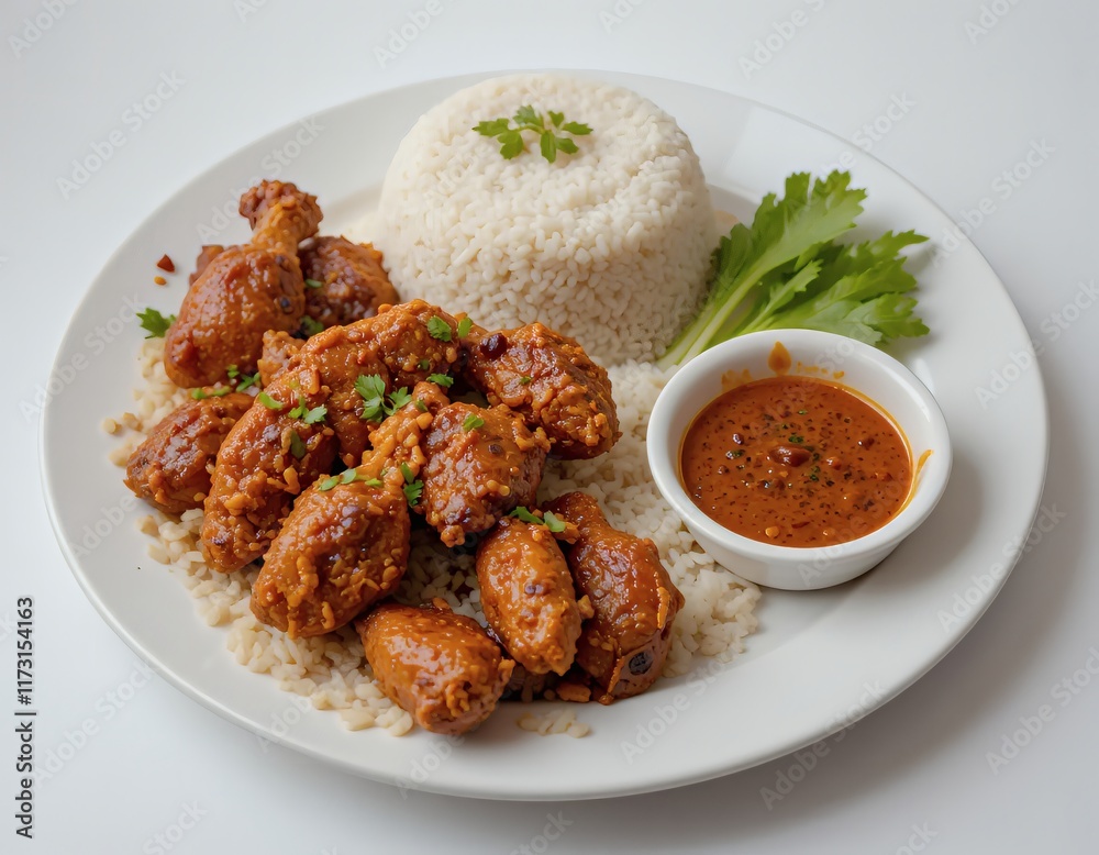 Delicious Spicy Chicken Wings with Rice and Sauce Delicious Spicy Chicken Wings with Rice and Sauce