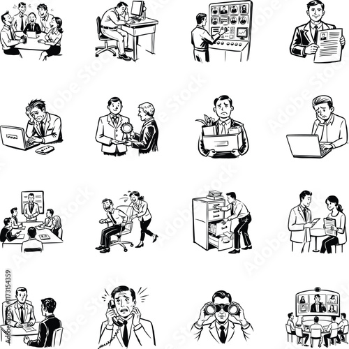 Collection of Business Professionals Doodle Illustrations

