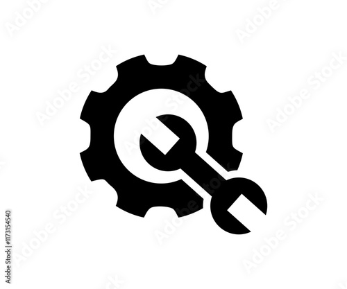 Service tool gear symbol icon. Wrench with gear icon vector design and illustration.

