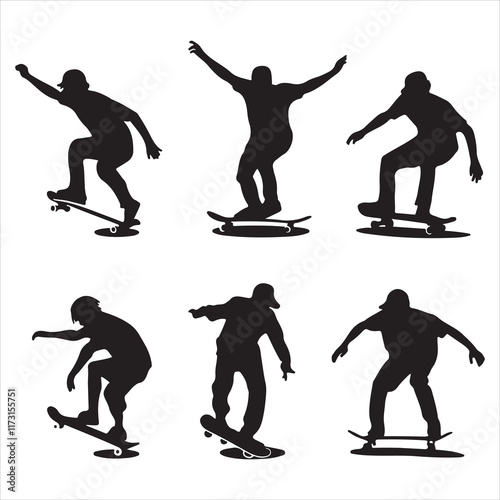 set of skaters, skateboard vector silhouette	
