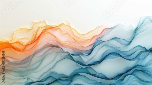 Abstract image of waves with gradient from cool blue and white shades to warm orange and yellow, perfect for backgrounds and decor