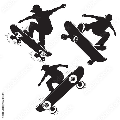 set of skaters, skateboard vector silhouette	
