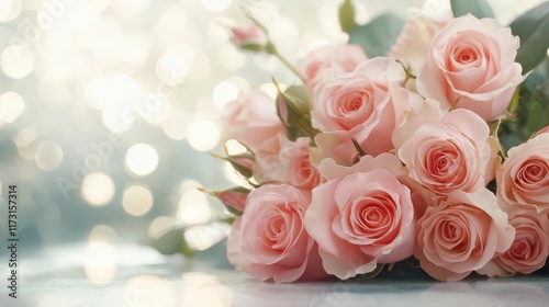 Delicate blush pink roses, a captivating bouquet, perfect for any romantic occasion.  