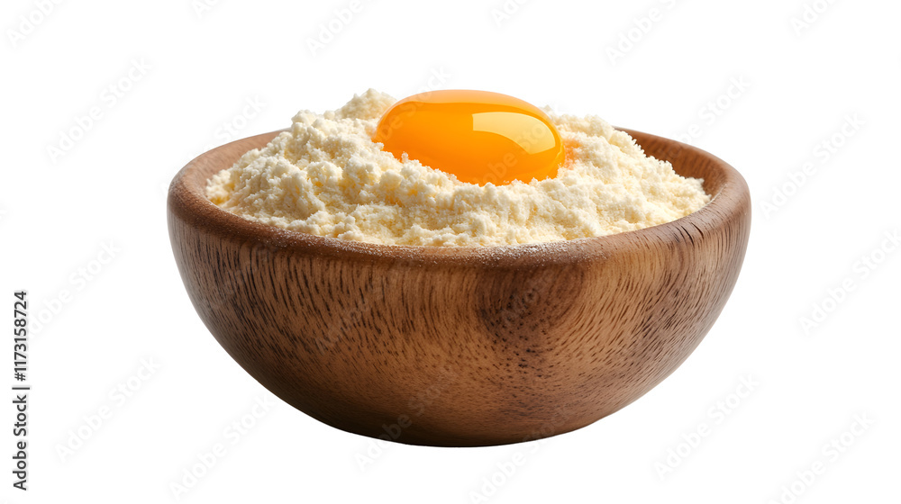 Wheat flour with egg yolk in the bowl isolated on transparent background Wheat flour with egg yolk in the bowl isolated on transparent background