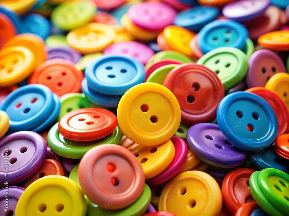 Colorful Buttons Pile, One Smiling Button, Bokeh Background, Multicolor, Stock Photo Colorful Buttons Pile, One Smiling Button, Bokeh Background, Multicolor, Stock Photo