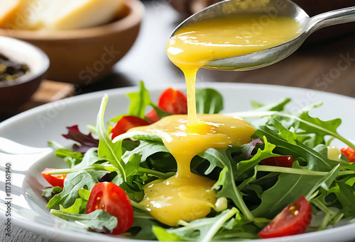 Homemade honey mustard salad dressing photo