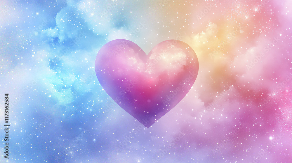 dreamy pink heart shape surrounded by haze of pastel colors and stars dreamy pink heart shape surrounded by haze of pastel colors and stars