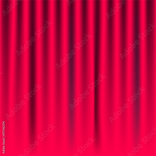 Red stage curtain is closed. Vector illustration of velvet drapery for cinema, music show, concert or theater stage, circus, stage or club. Wavy velvet background, eps 10.