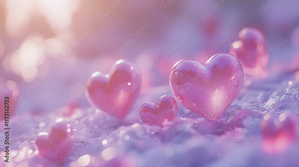 Obraz premium Dreamy pink hearts on soft background create romantic atmosphere