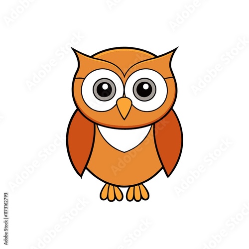 Cute Orange Cartoon Owl Illustration, Bird Character Design