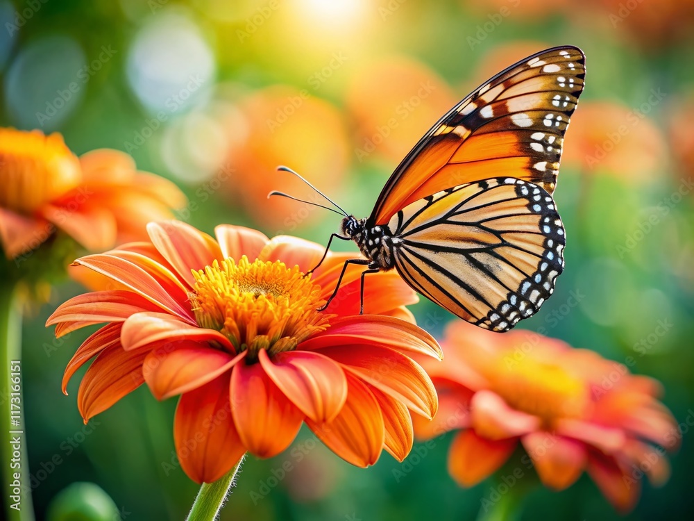 Common Butterfly on Orange Flower - Vibrant Nature Stock Photo