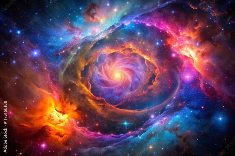 Obraz premium Cosmic Nebula Long Exposure: Vibrant Colors & Starry Night