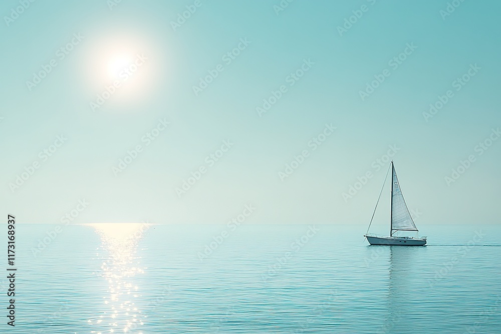 Fototapeta Tranquil Sailboat on a Serene Sea under a Bright Sky