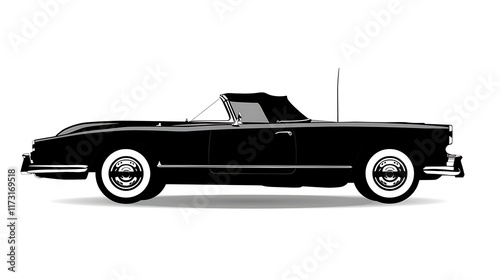 Silhouette of a convertible car on a white background