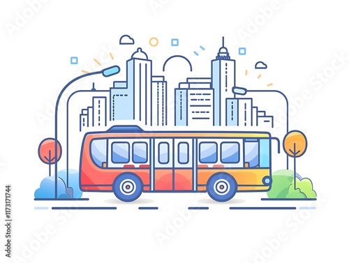 Wallpaper Mural Outline of a city bus with round wheels on a white background Torontodigital.ca