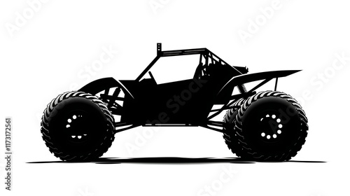 Silhouette of a dune buggy with large wheels on a white background