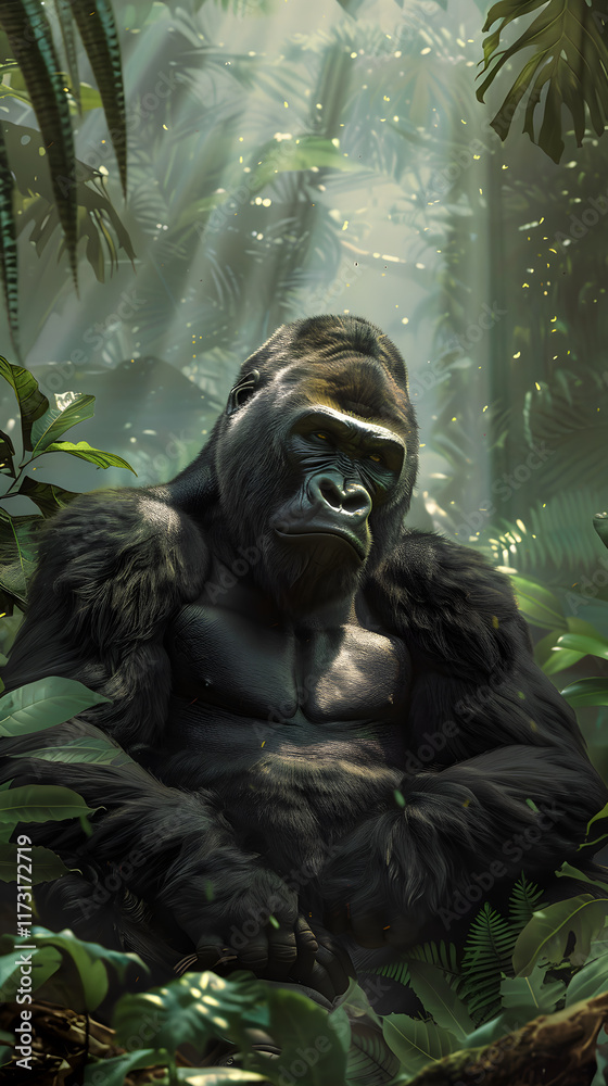 Majestic Gorilla in Serene Tropical Jungle Setting Capturing the Essence of Wildlife Majestic Gorilla in Serene Tropical Jungle Setting Capturing the Essence of Wildlife