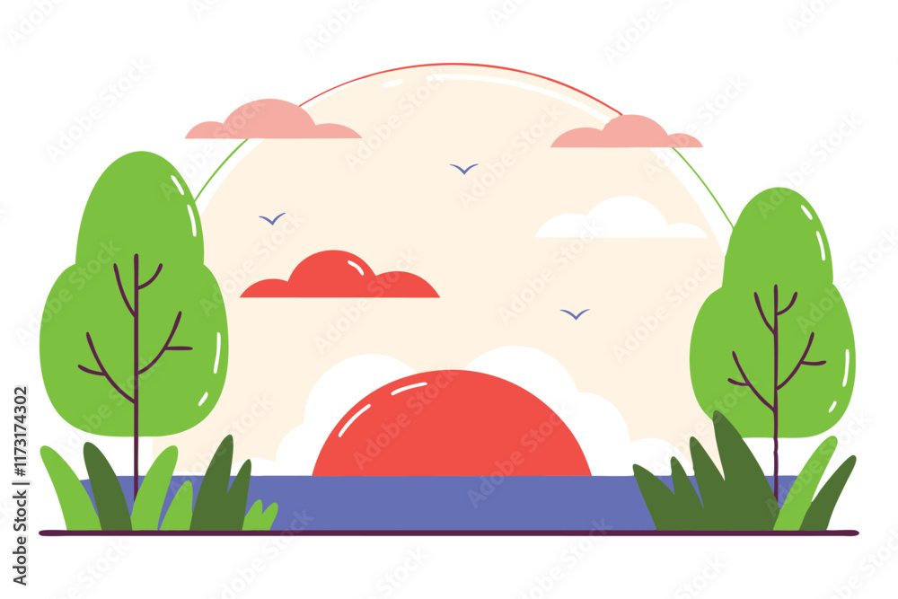 Fototapeta premium Sunset illustration vector on white background