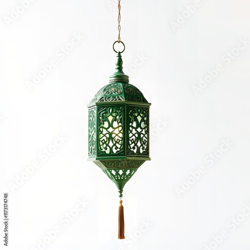 Elegant Green Ramadan Lantern Hanging Decor Islamic Festive Hanging Lamp Intricate Design photo