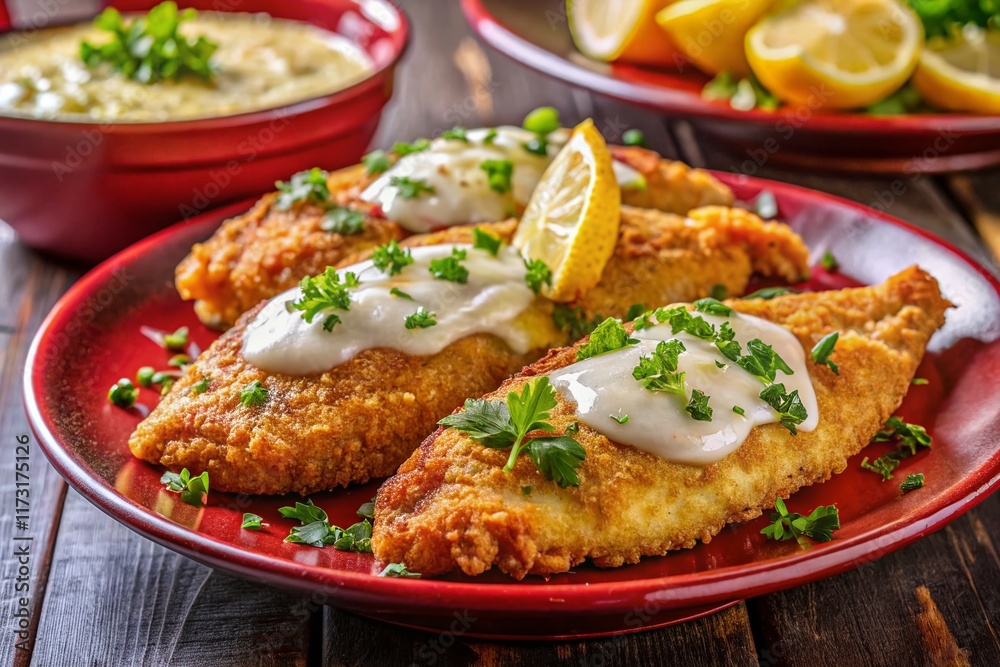 Crispy Fried Nile Tilapia with Garlic Sauce: Delicious African Cuisine Stock Photo Crispy Fried Nile Tilapia with Garlic Sauce: Delicious African Cuisine Stock Photo