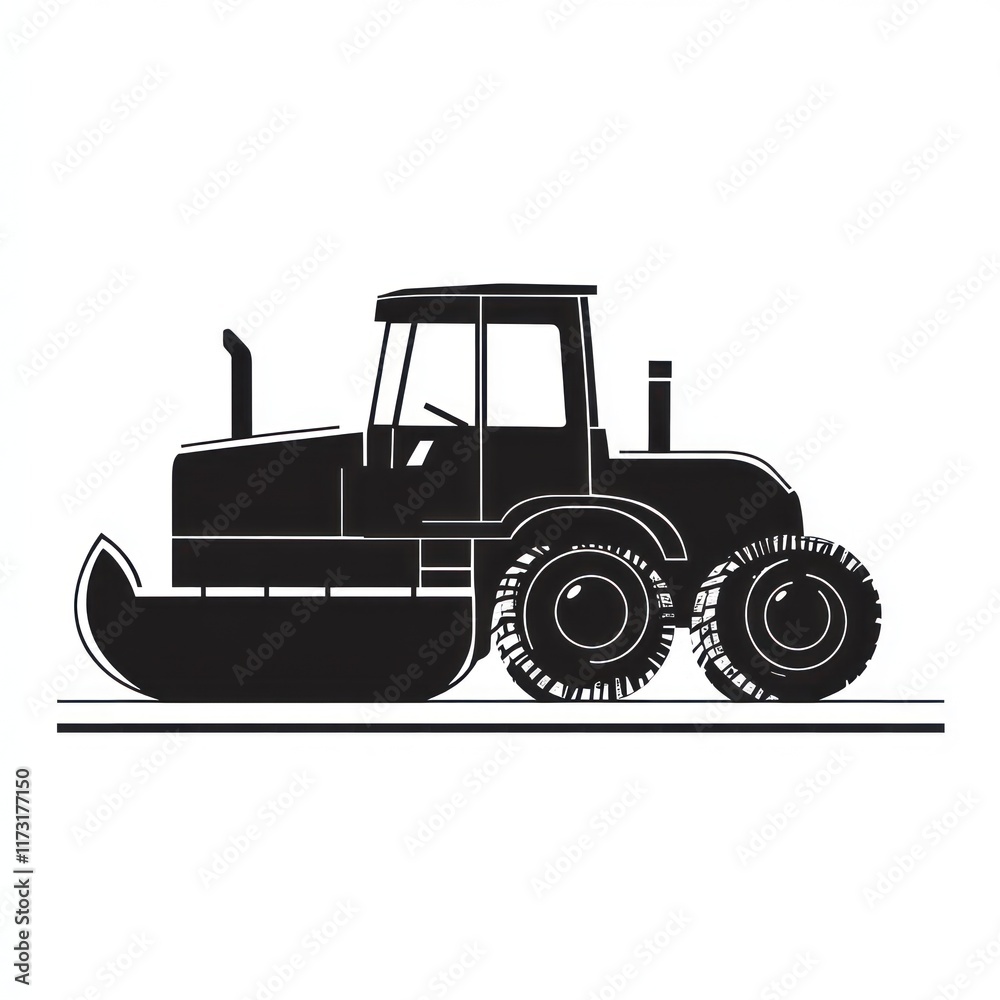 Fototapeta premium Black and White Silhouette of a Powerful Tractor