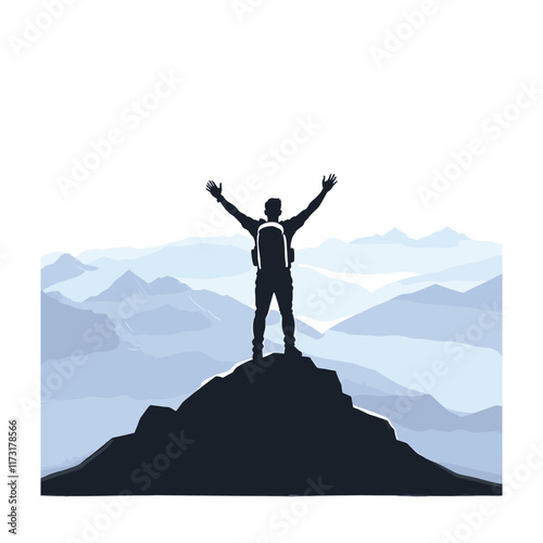 Hiking Silhouette vector illustration. Hiker mountain climber adventure silhouettes