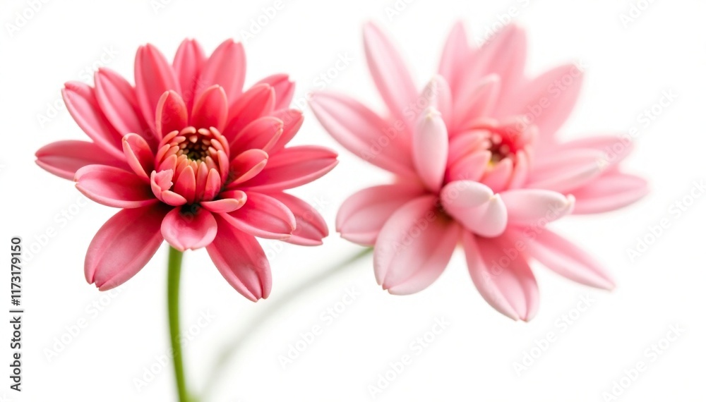 Obraz premium Delicate petals of red chrysanthemum isolated on a single white flower on a pure white background, flowers, blossom