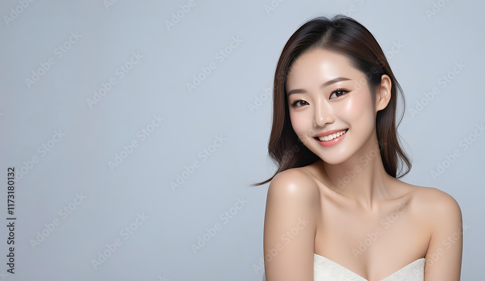 Beautiful woman face with healthy skin and natural make up. skincare advertising concept Beautiful woman face with healthy skin and natural make up. skincare advertising concept