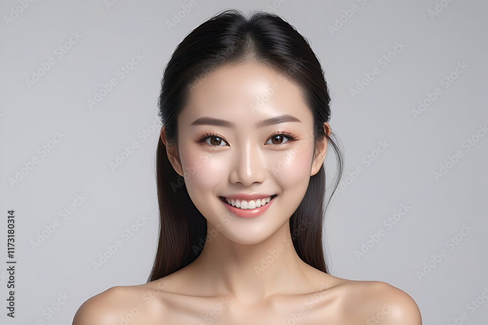 Beautiful woman face with healthy skin and natural make up. skincare advertising concept Beautiful woman face with healthy skin and natural make up. skincare advertising concept