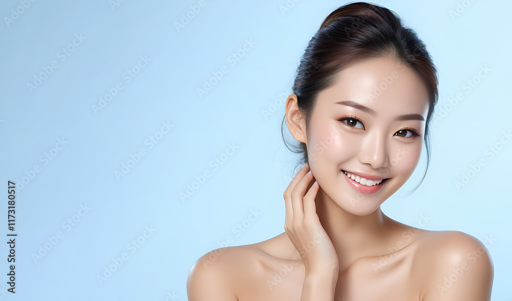 Beautiful woman face with healthy skin and natural make up. skincare advertising concept Beautiful woman face with healthy skin and natural make up. skincare advertising concept