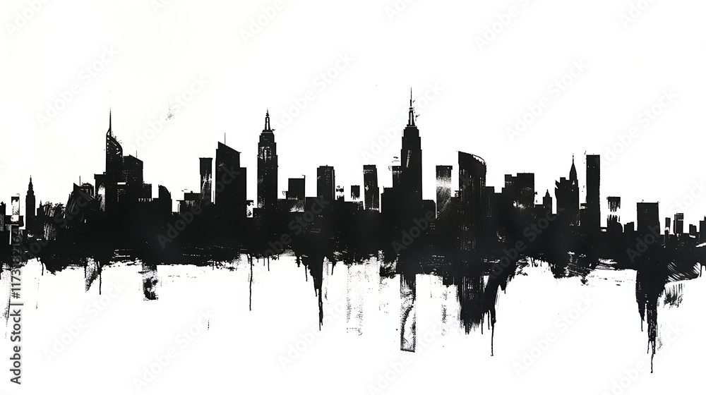 Obraz premium Silhouette of an urban skyline with multiple buildings on a white background