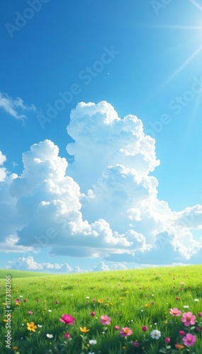 Gentle wisps of cloud drift across a summer sky, natural, sunlight