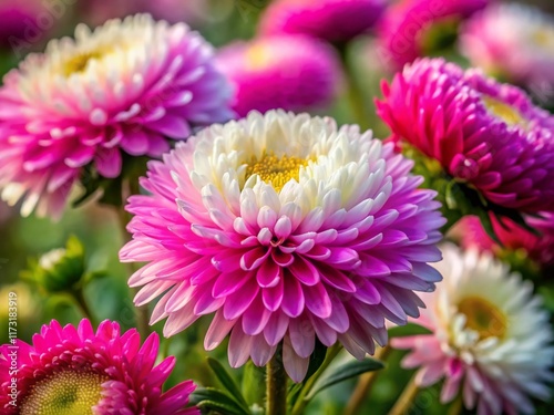 Delicate Pink and White Aster Close-up: Autumn Floral Macro Photography