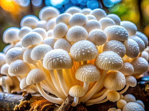 Termitomyces Fungi Portrait Photography: Stunning Close-Up of Fresh White Mushrooms photo