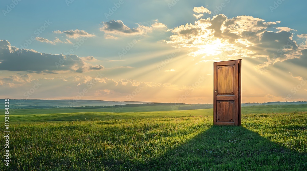A Solitary Open Door Standing, Leading to a World of Possibilities and Untold Adventures A Solitary Open Door Standing, Leading to a World of Possibilities and Untold Adventures