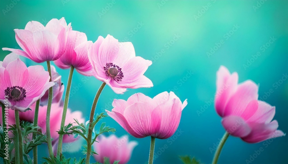 Gently pink flowers of anemones outdoors in summer spring close-up Gently pink flowers of anemones outdoors in summer spring close-up
