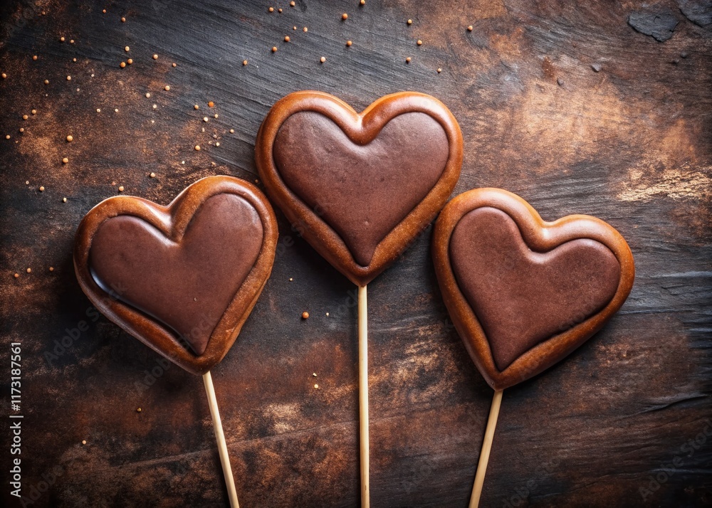 Obraz premium Delicious Chocolate Heart Cookies on Sticks - Valentine's Day Treats