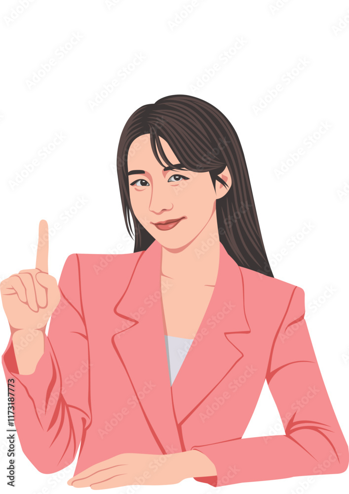 Business woman smiling with pointing up Business woman smiling with pointing up