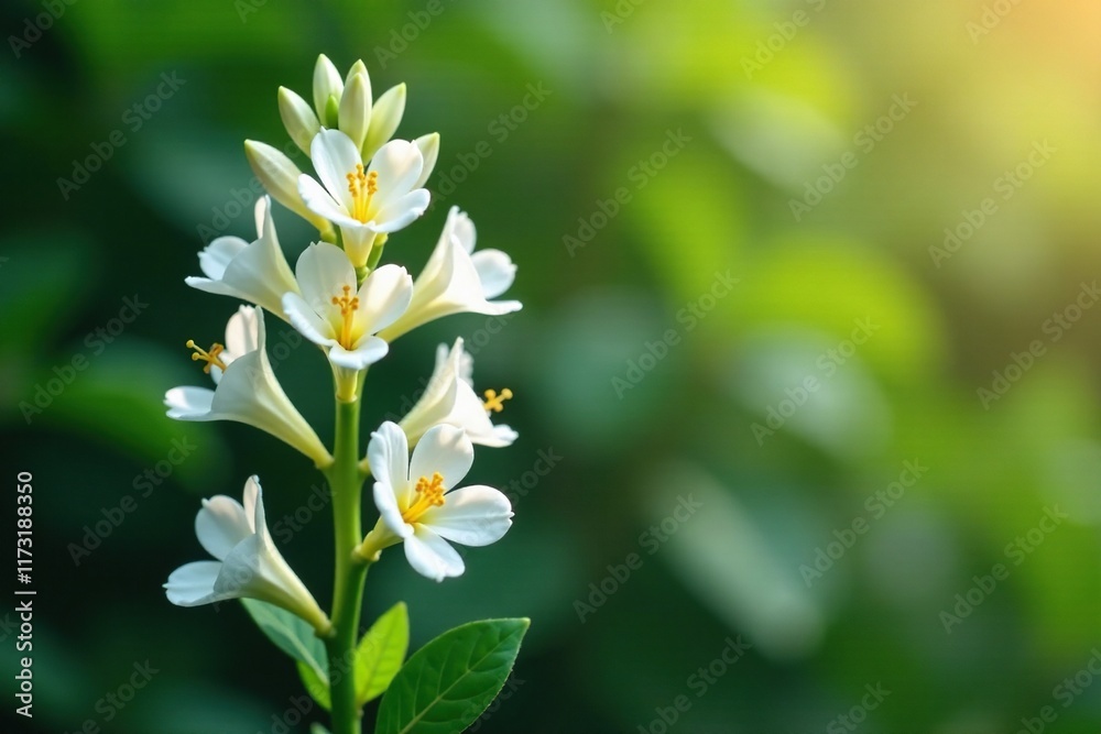 Tall philippine wax flower stem with white blooms, nature, tropical plant, botanical photography Tall philippine wax flower stem with white blooms, nature, tropical plant, botanical photography